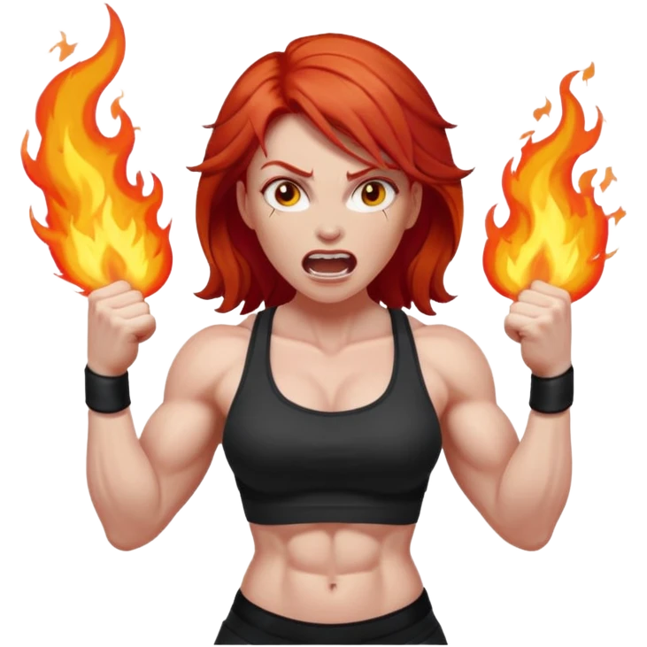 burning angry bodybuilder red haired woman emoji