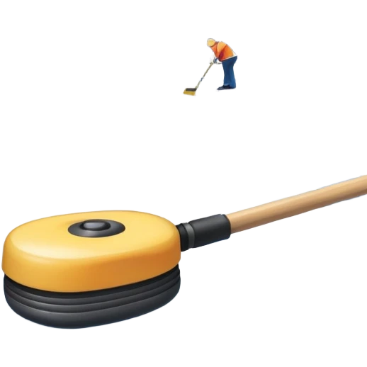 An icon showing the ice with a broom and a close-up of a curling stone sliding. The scene is set in a brightly lit stadium, with detailed spectator stands in the background. Transparent background highlights the focus, skill, and atmosphere of the curling sport. emoji