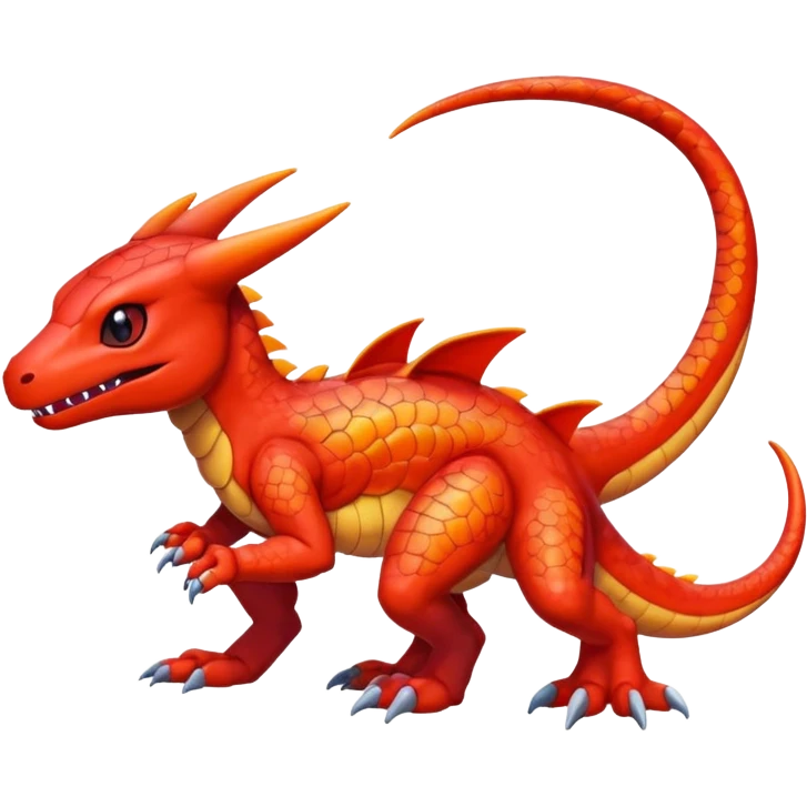 cute shiny colorful Guilmon-Salandit hybrid creature, full body emoji