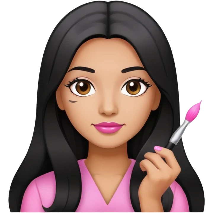 Pink Nail Tech with black long hair holding small acrylic brush emoji