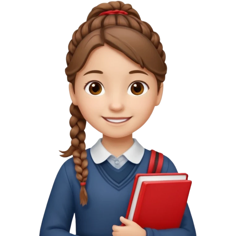 brown braid hair girl kid, student, red book emoji