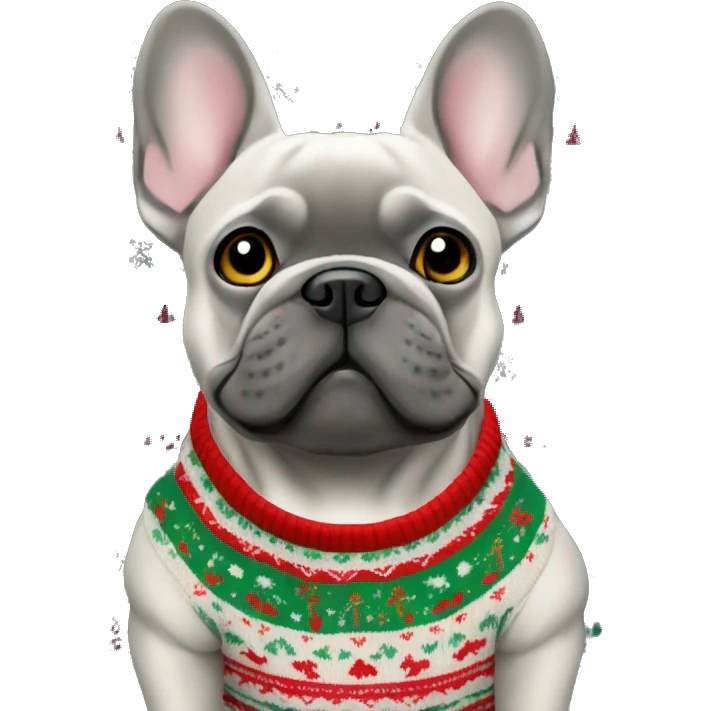 Gray French bulldog in Christmas sweater emoji