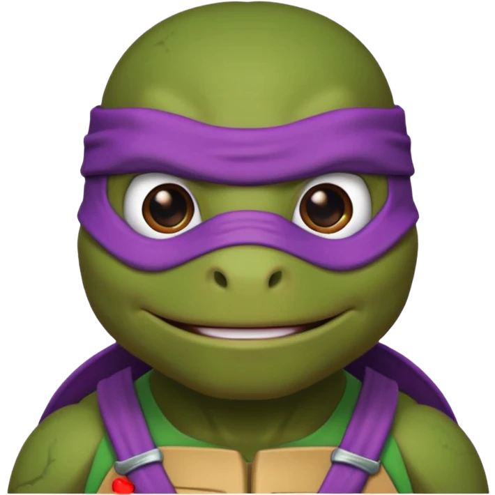 Donatello from Teenage Mutant Ninja Turtles, emoji style, head only, with a pink hacking interface on the screen emoji