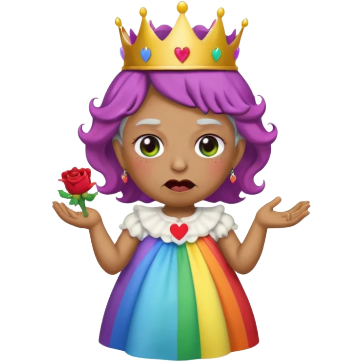 demon rose avec une couronne qui vomi de lar  en ciel  et avec des yeux en forme de coeur avec une robe de mamie emoji