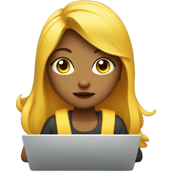 a girl in front of laptop, focused. Yellow Skin and Hair emoji