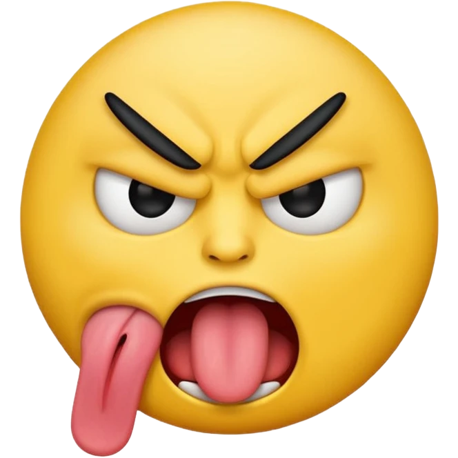an angry emoji with his tounge sticking out emoji