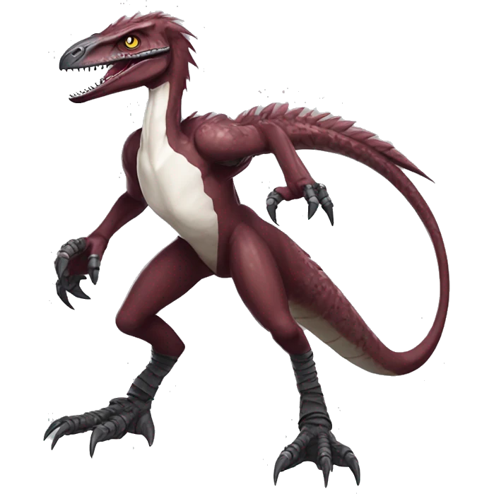 Maroon edgy badass modern velociraptor-Digimon, full body emoji