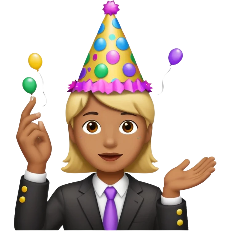 Wearing party hat with confetti emoji