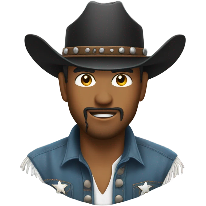 A cowboy giving the 🤘🏼 but turn it upside down emoji