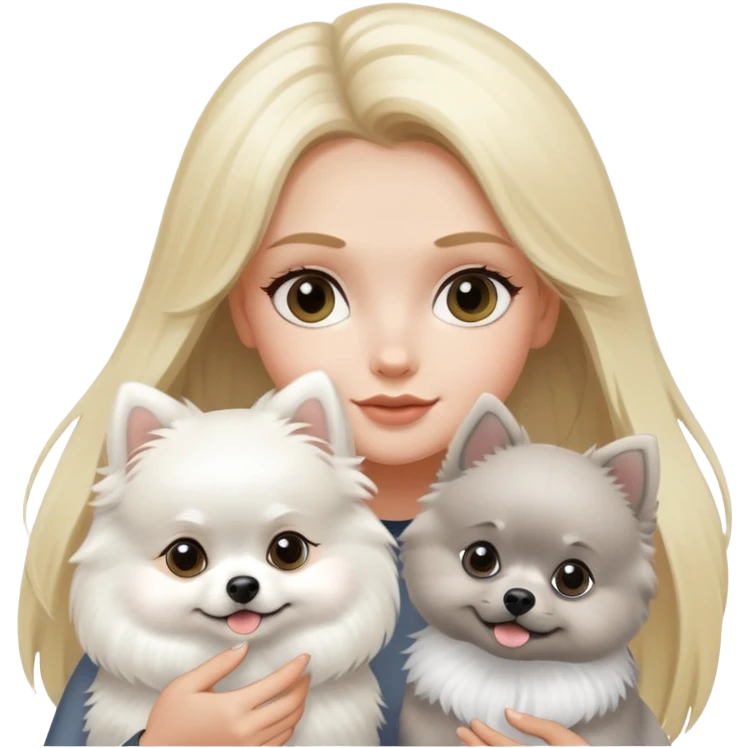 blond hair girl holding a white pomeranian and grey pomeranian  emoji