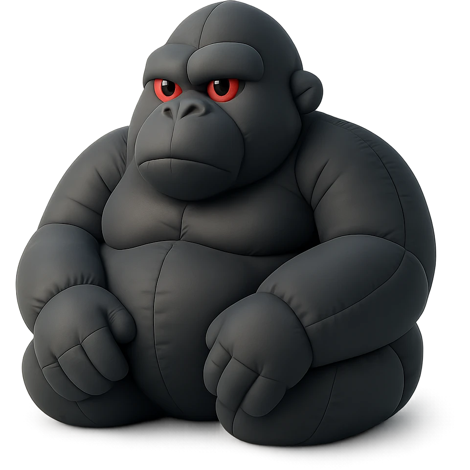 dark gray gorilla with red eyes, holding a blunt, relaxed expression emoji