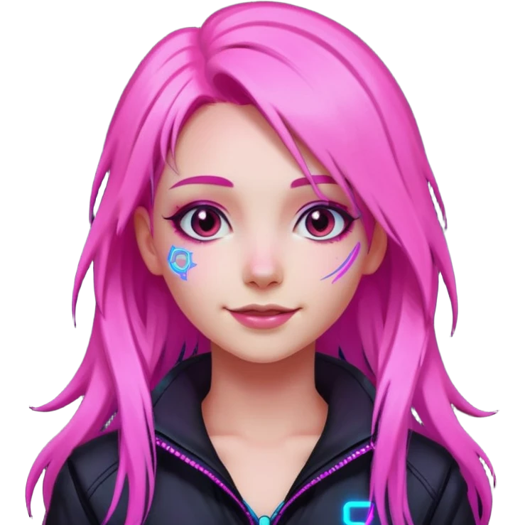 girl neon cyberpunk light pink happy long hair emoji