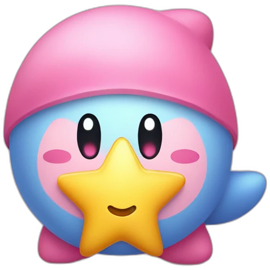 clean cute happy Kirby with a golden star emoji