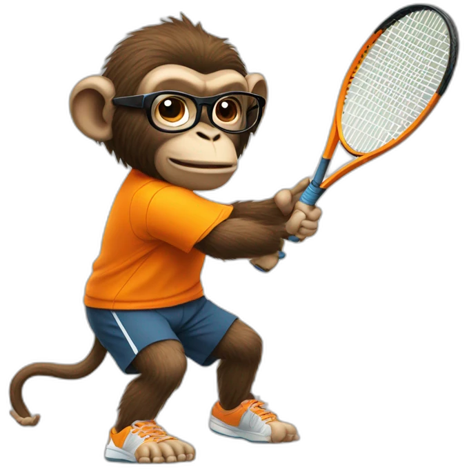 ape playing tennis in orange shirt with glasses emoji