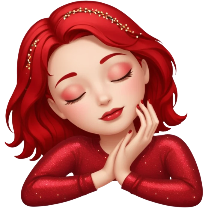red glitter girl with closed eyes lying on the floor emoji