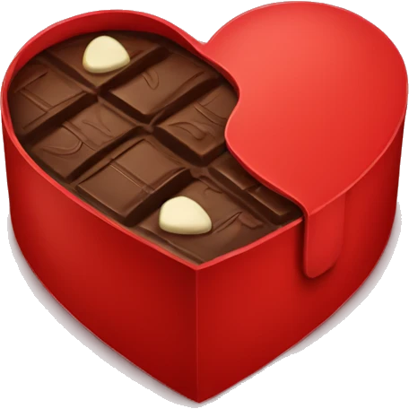 A red heart shape box with chocolate emoji
