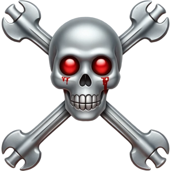 Emoji-style metallic bones with traces of blood, steel texture, dark dramatic tone, clean background emoji