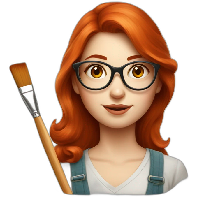 Redhead Artist painter girl with big round glasses, a brush emoji