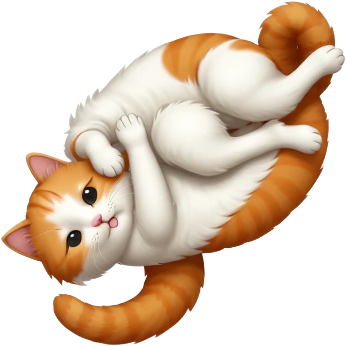 ginger and white small cat in funny positions upside down with eyes closed emoji