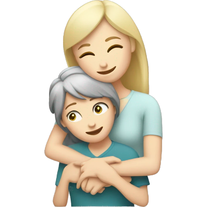 White Mom giving a hug to Caucasian daughter emoji