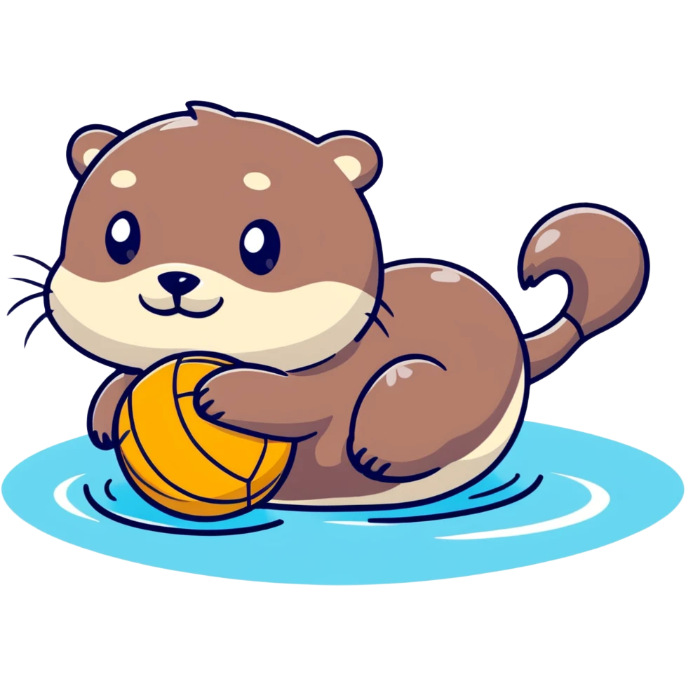 super cute otter relaxing on its back on water with a volleyball balanced on its belly emoji
