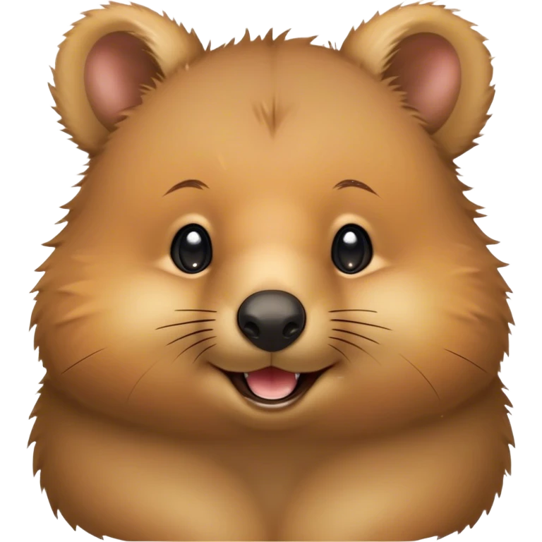 Cinematic Cute Quokka Portrait Emoji, Head tilted playfully and inquisitively, featuring a fluffy, round face with a naturally cheerful grin and bright, sparkling eyes full of playful curiosity, Simplified yet irresistibly adorable features, highly detailed, glowing with a warm, friendly glow, high shine, affectionate and spirited, stylized with a touch of Aussie whimsy, bright and endearing, soft glowing outline, capturing the essence of a mischievous yet loving quokka, so playful it feels like it could scamper out of the screen and into your arms! emoji