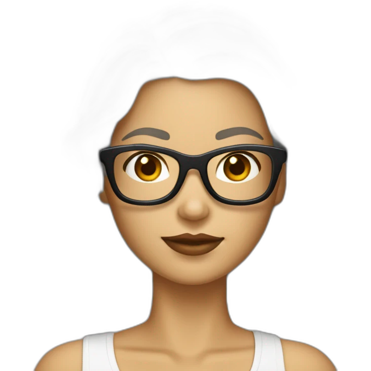 femme blanche brune avec une coupe au carré et lisses et des lunettes emoji