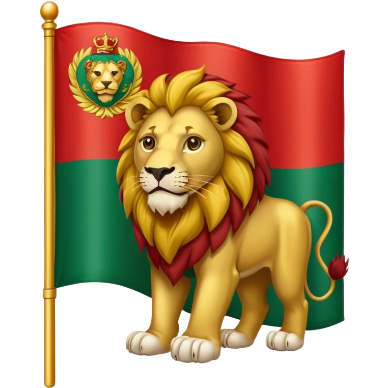 flag with green stripe on top and red stripe on bottom with lion in middle emoji