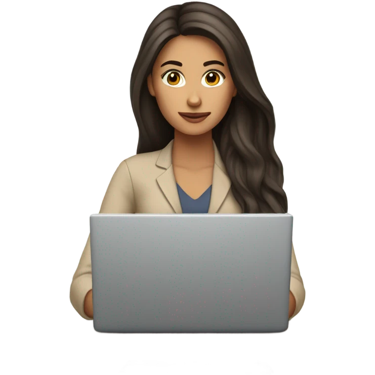 Beautiful brunette Asian long hair long eyelashes working on laptop emoji