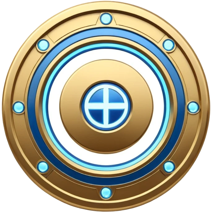 Futuristic anniversary medal badge, circular emblem with embossed Roman numeral I, metallic gold finish with electric blue glow accents, subtle outer energy ring, sci-fi web3 game UI style, polished 3D game asset, dark background, centered composition, high detail emoji