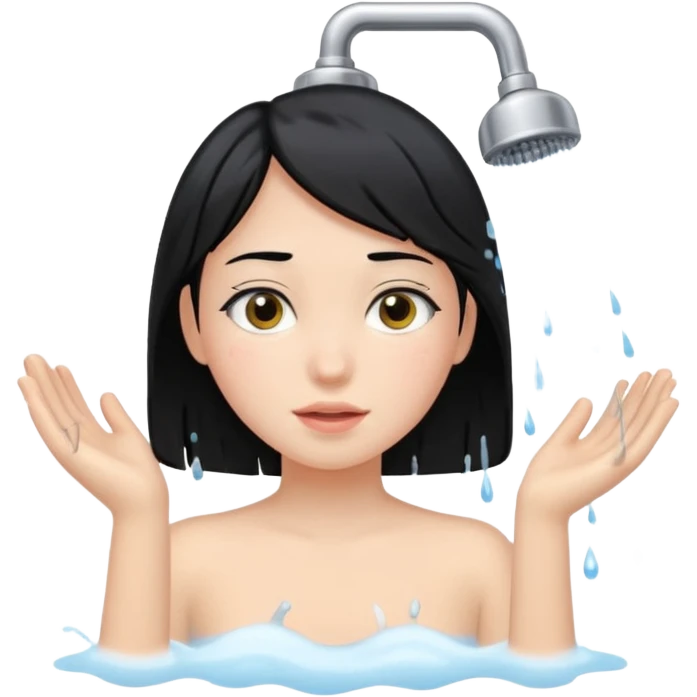 Girl with black hair taking a shower  emoji