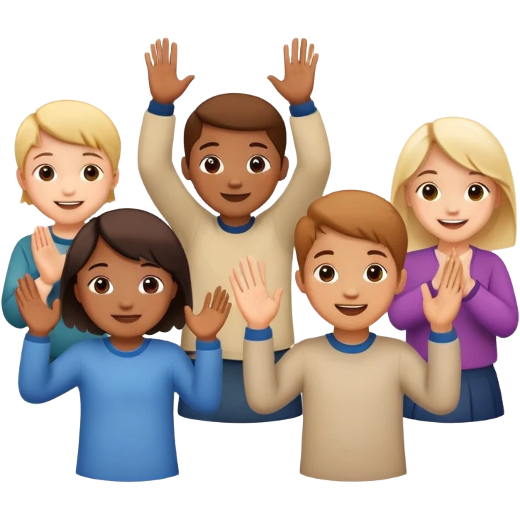 group of children clapping together, happy and supportive emoji