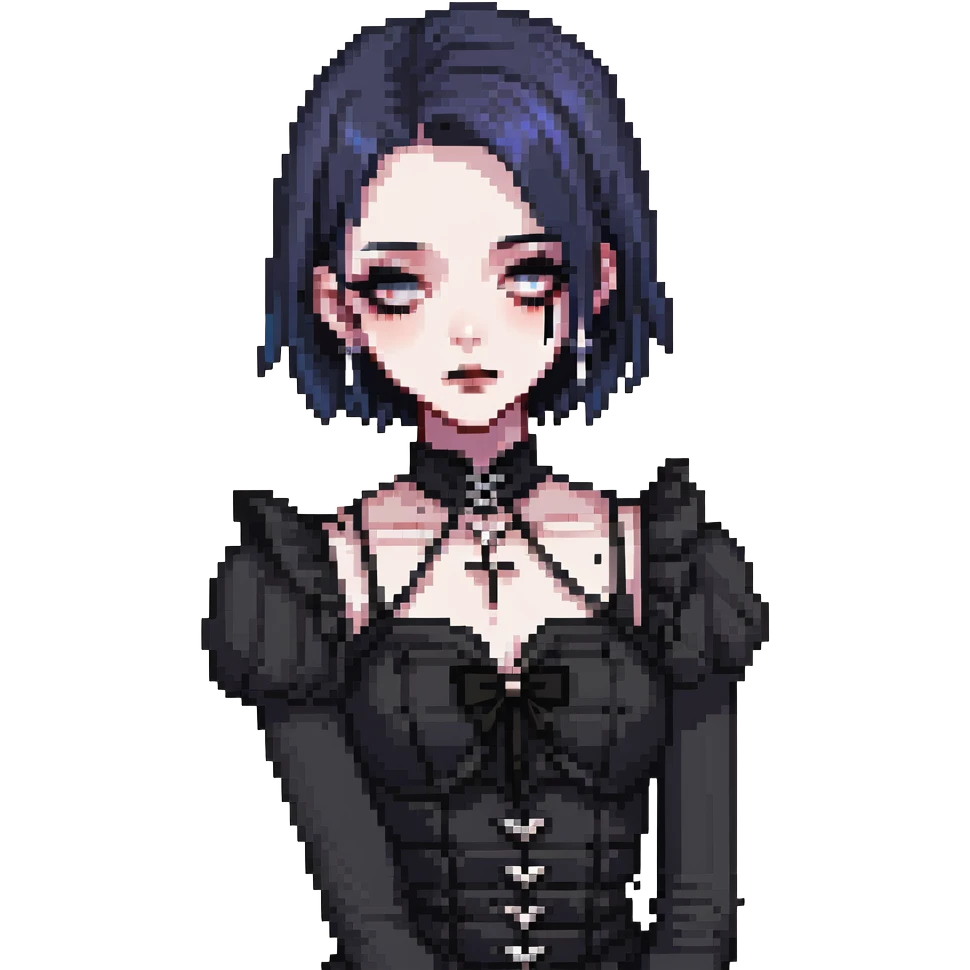 gothic femboy with wide shoulders, small chest, dark clothes and makeup emoji