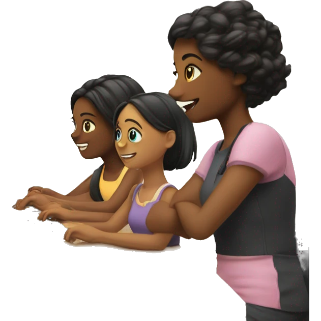 3 girls graphic design, working on their computer emoji