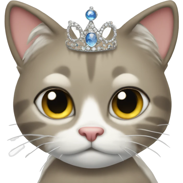A sassy cat emoji wearing a tiara and batting its eyelashes emoji