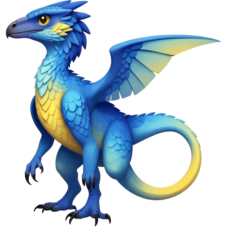  Cool Edgy blue-yellow-black-gradient ethereal badass Raptor-Fionbri-Vernid-Trico-animal-creature full body  emoji