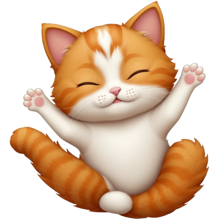 ginger and white small cat in funny positions upside down with eyes closed emoji