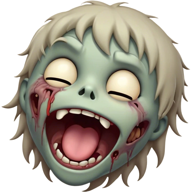 Cinematic Cute Yawning Zombie Portrait Emoji, with a delightfully quirky, slightly disheveled face in muted ashen tones, head tilted back in a big, funny yawn that reveals quirky stitches and playful gaps, simplified yet irresistibly charming, highly detailed with a soft, eerie glowing outline capturing the sleepy, offbeat vibe of a zombie taking a nap! emoji