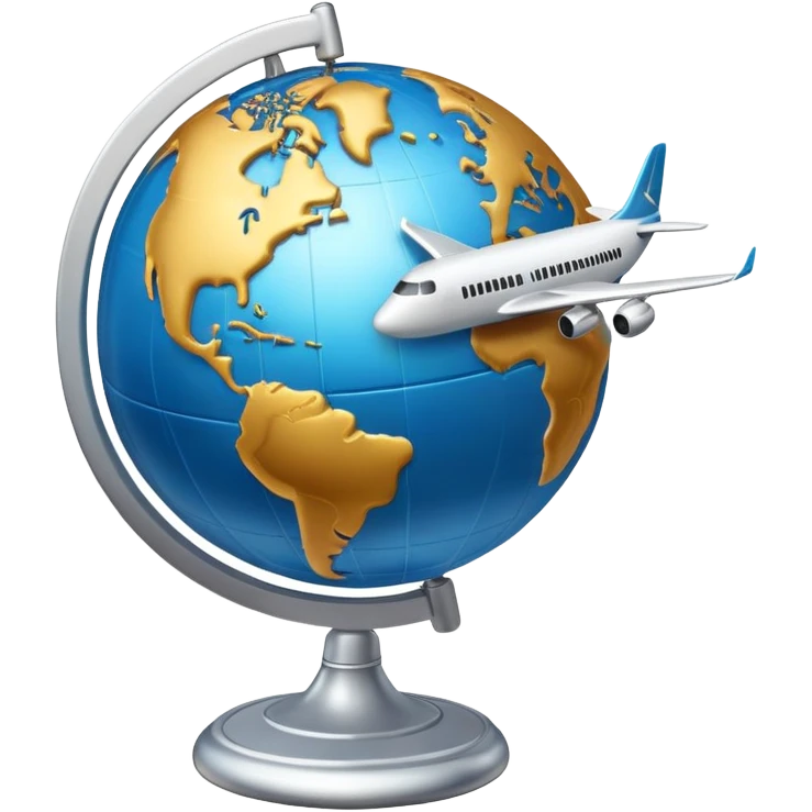 Globe with airplane flying around it, representing travel emoji