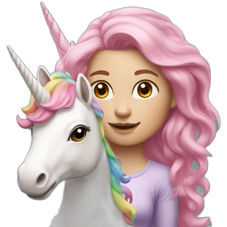 White Girl with pink hair riding a rainbow unicorn emoji