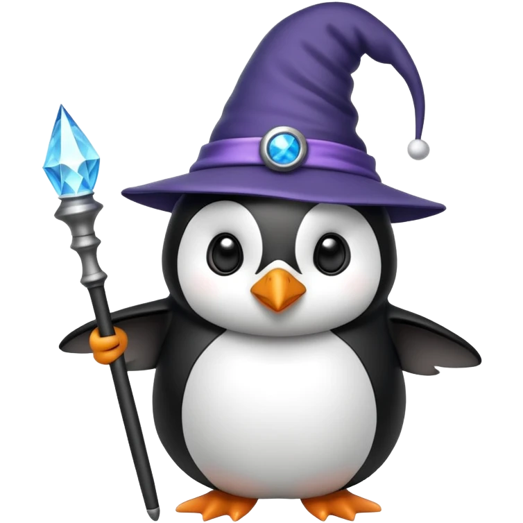 penguin wearing a wizard hat and holding a magic wand emoji