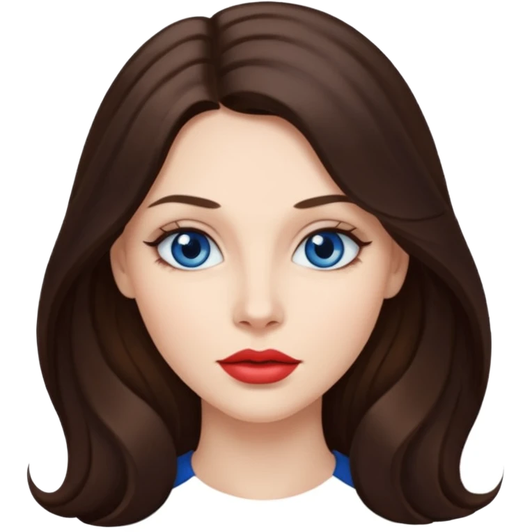 Woman with fair skin long brunette hair dark blue eyes and full lips emoji