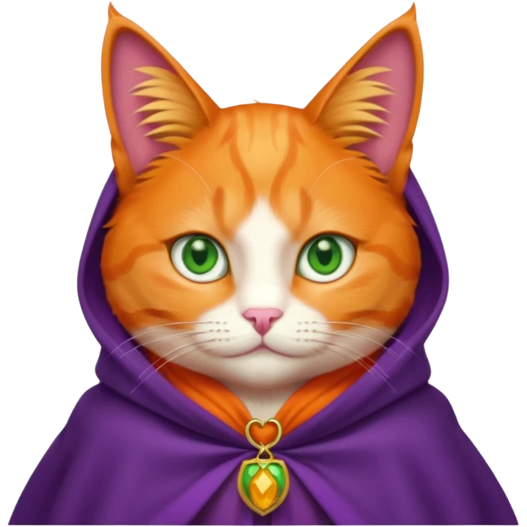 pussy orange cat green eyes, in purple cloak emoji