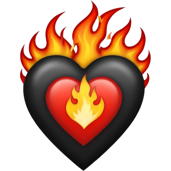 Black and red heart with flames tattoo style emoji
