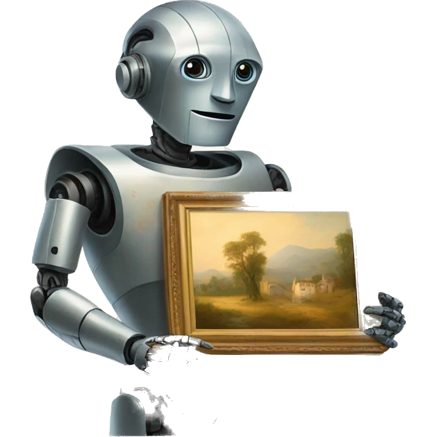 robot holding beautiful painting emoji