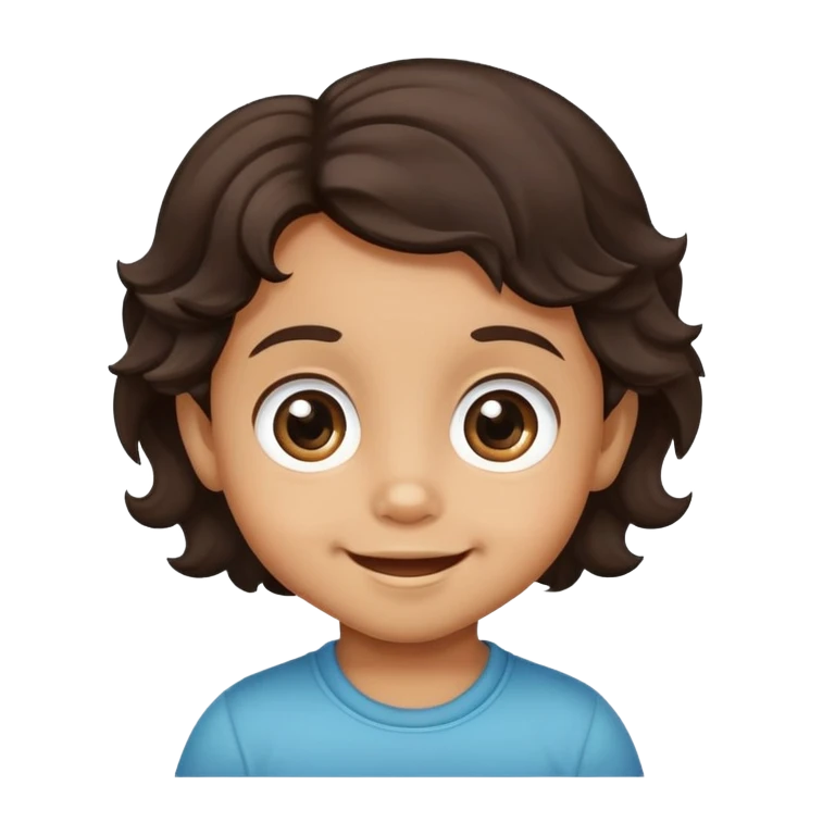 smiling toddler face with big eyes, medium skin tone, and dark wavy hair emoji
