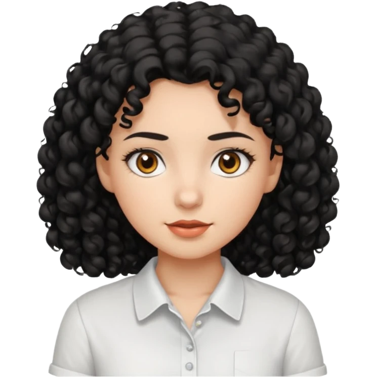 Girl with black curly hair brown eyes pretty and white shirt emoji