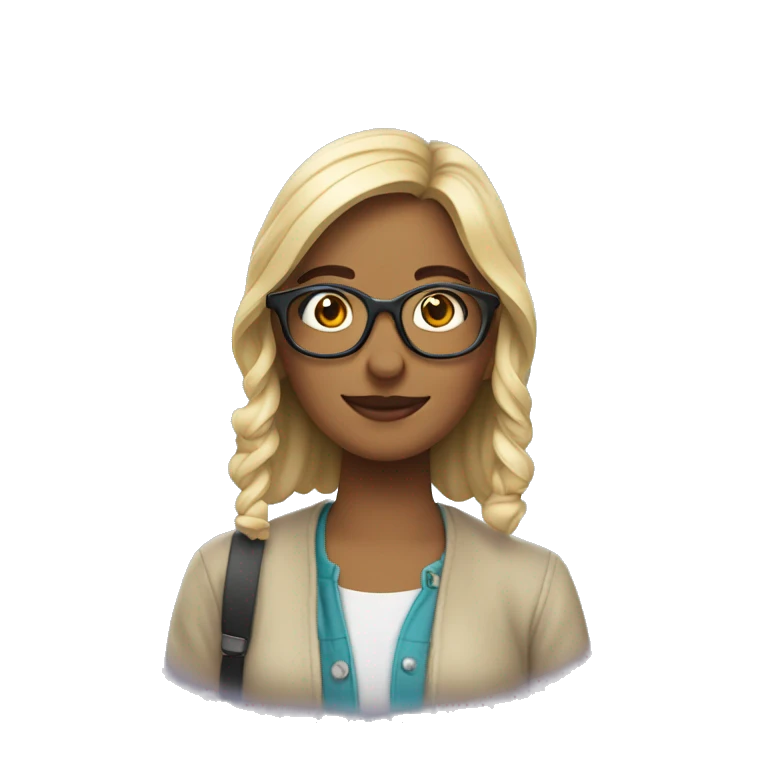diseñadora con un libro y lentes emoji