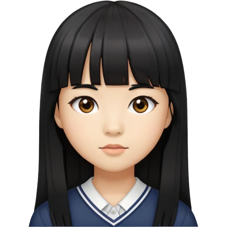 schoolgirl with Asian skin tone, long black hair, and straight cut bangs emoji