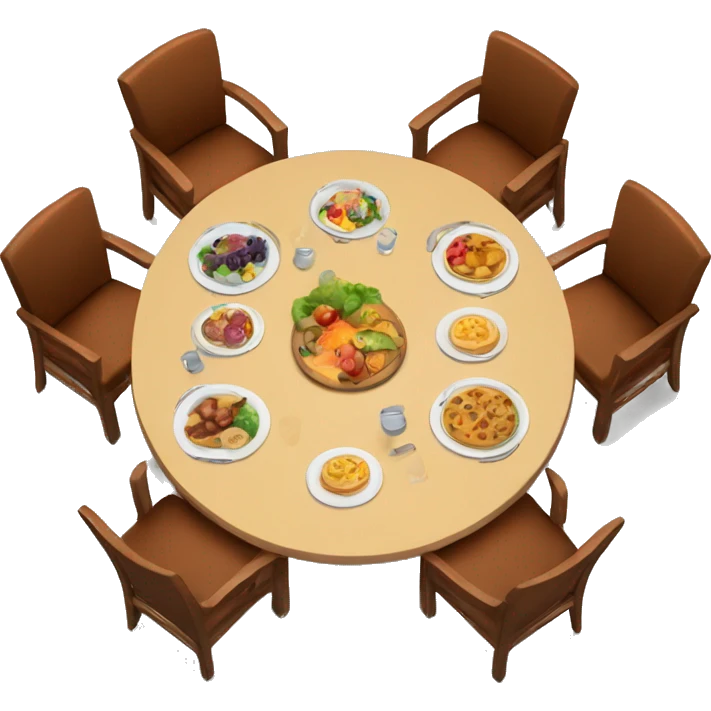 A round table set with food and six chairs in a circle emoji